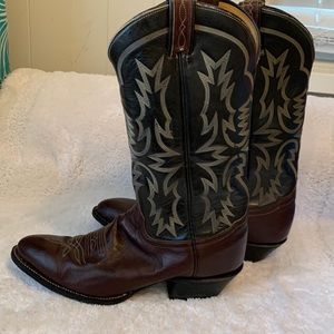 Black and Brown Tony Lama Leather  Cowboy Boots with wooden sole Men Size 10